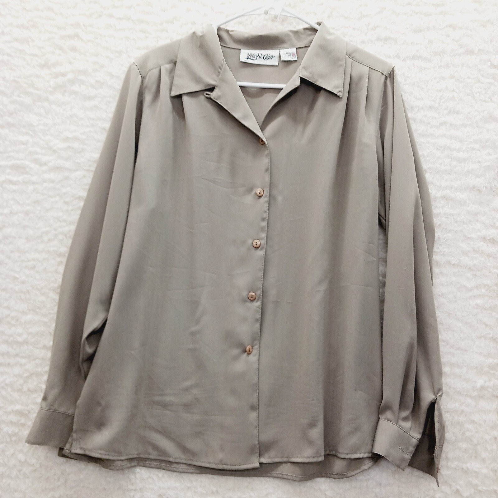 SAINT LAURENT Camicetta beige Yves St Clair taglia 14 silenziosa lusso ufficio sirena minimalista chic