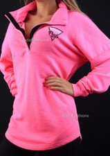 Victoria Secret PINK Sweatshirt Tunic Varsity Quarter Snap Mockneck NWT