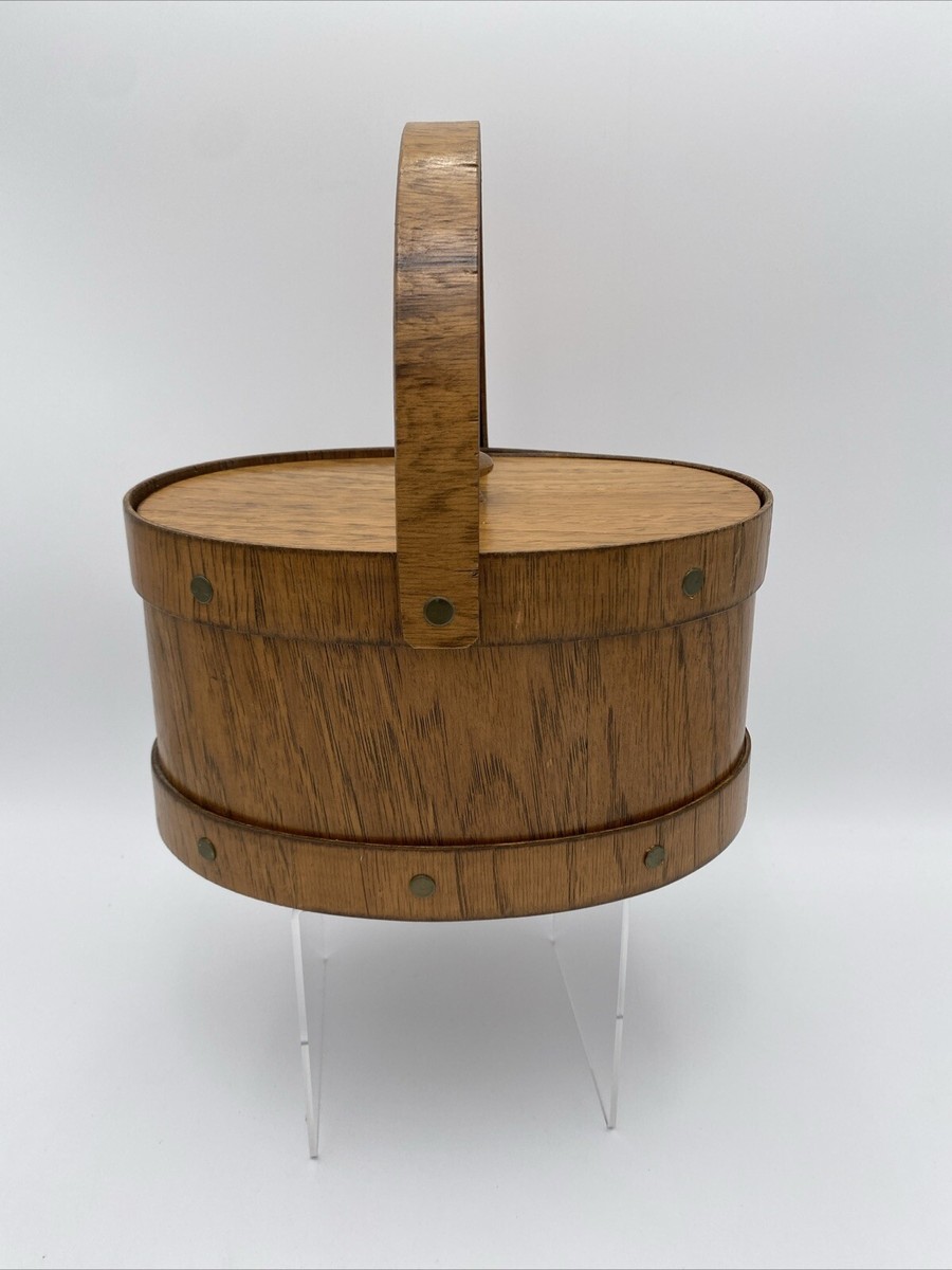 Vtg Lidded Bentwood Wood Basket Handle Sewing Oval. | eBay