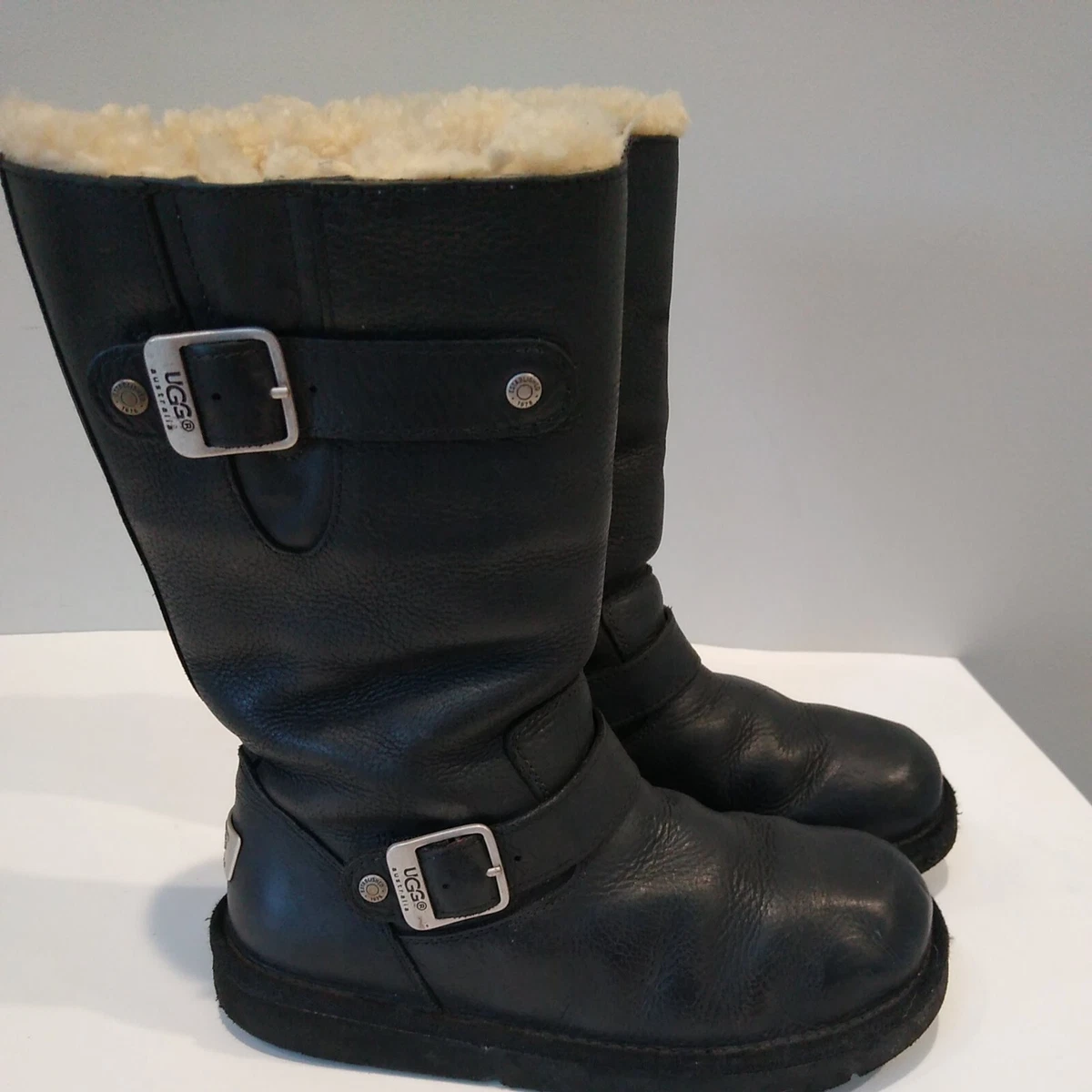 Kensington Black Leather Moto Boots 6 37 Lined | eBay