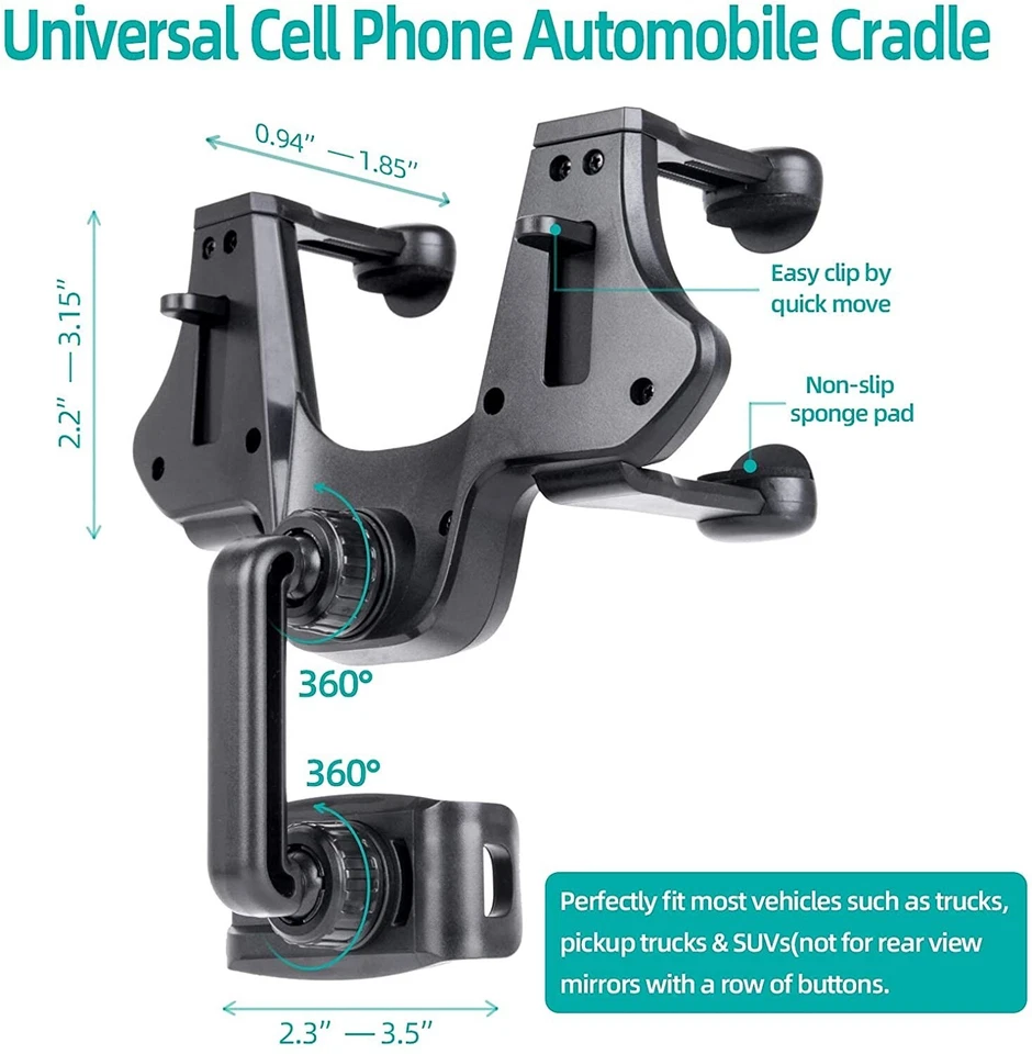 360° Car Rearview Mirror Phone Holder Mount for iPhone 14 11 12 13 Pro Max XR 8 - Image 3 of 4