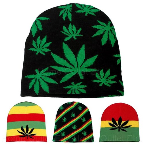 Marijuana Leaf Knit Beanie Skull Cap 