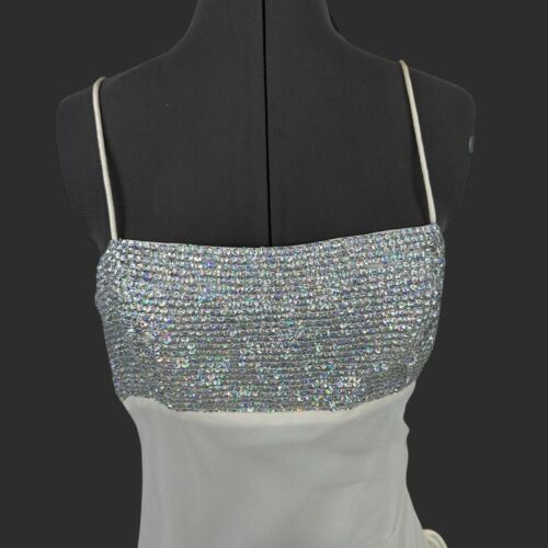 Niki Livas Silk Chiffon Spaghetti Strap Mini Sequin Dress 8 Off White Party Y2K - Picture 3 of 15
