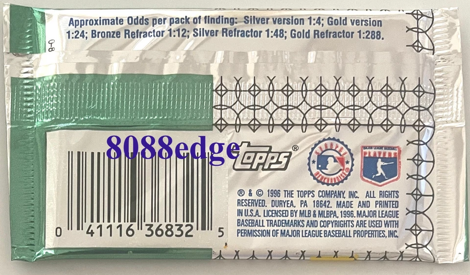 1996 TOPPS FINEST SERIES 2 BASEBALL FACTORY SEALED PACK - GOLD REFRACTOR (1:288) - Image 2 of 2