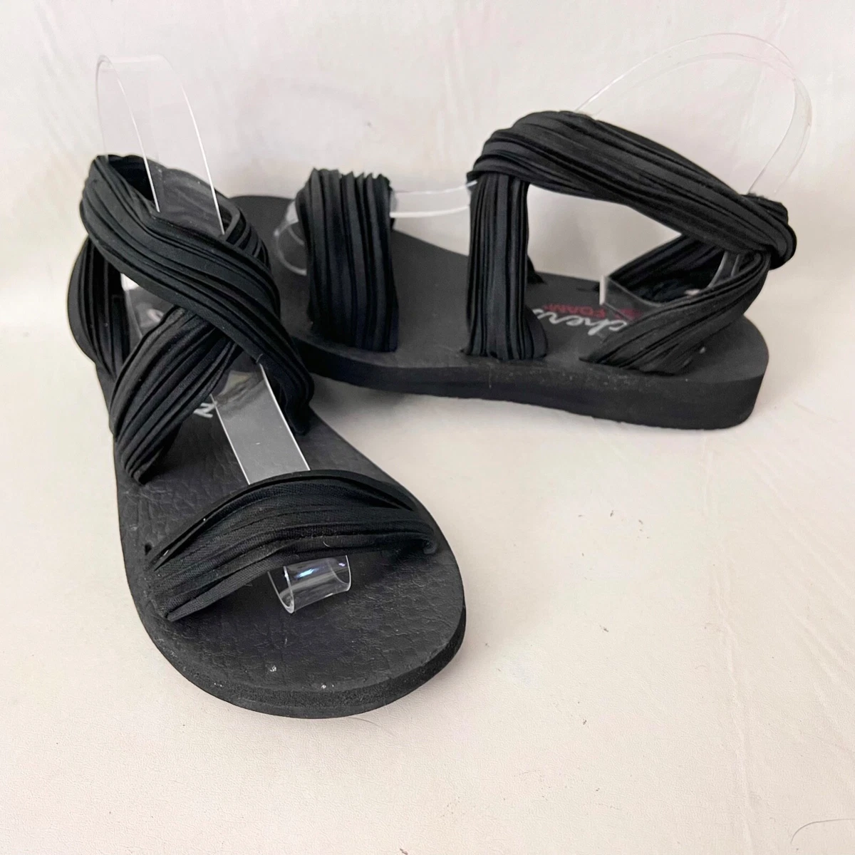 Skechers Yoga Foam Sandals Women's 6 Black Meditation Still Sky Cross Strap