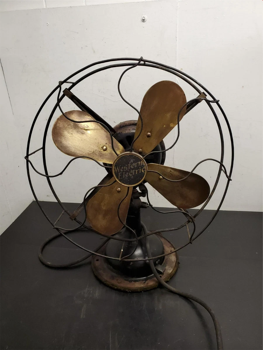 Vtg Western Electric Brass Blade Oscillating Electric Fan 13