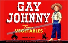 Gay Johnny  1950 Texas Vegetables Crate Label Retro Style Vintage Poster Print