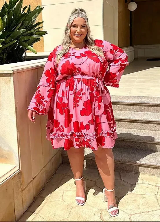 white christmas dresses Plus Size Floral Chiffon Wedding Guest Dress for Elegant Occasions main image 0