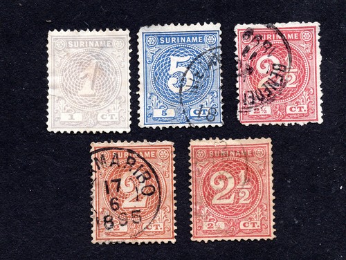 Surinam 1890 Briefmarkengruppe Mi#22-26 gebraucht CV=12$