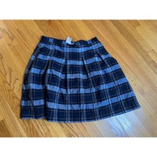 Lands' End Blue Grey Plaid Pleated School Girl Skirt Preppy Academic Box Pleat 8