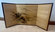 Vintage Japanese 4 Panel Mountain Landscape 24"x47" Byobu Folding Screen Signed