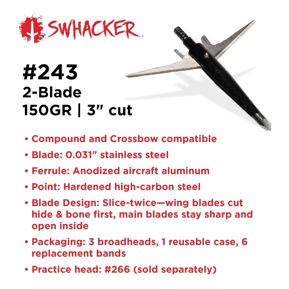 Swhacker #243 Cabezales Anchos | 150 Granos, Corte 3.0′′, 2 Hojas, Paquete de 3 | Peso Pesado... Foto 3 de 4