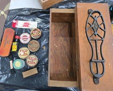 Vintage Kiwi Wood Cast Iron Shoe Shine Kit with Brushes and Polish Early 1900s