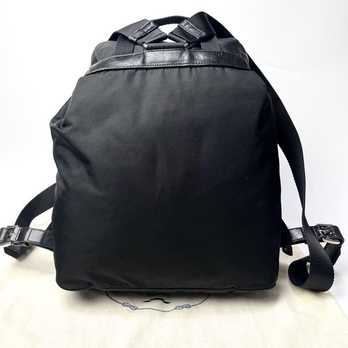 Prada Nylon Leather Backpack Black Triangular Logo Vintage Unisex 2Way - Picture 4 of 10