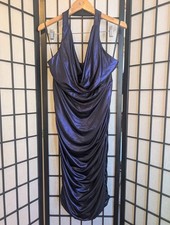 Miss Anne Metallic Shimmer Halter Neck Ruched Draped Bodycon Midi Dress Size 16