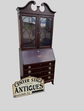 66641   Inlaid Mahogany Jasper Furniture Secretary Desk w/ Bookcase Top