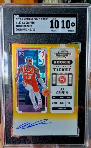 2022-23 Contenders Optic AJ GRIFFIN Gold Prizm Autograph /10 RC Wow!  SGC 10/10 