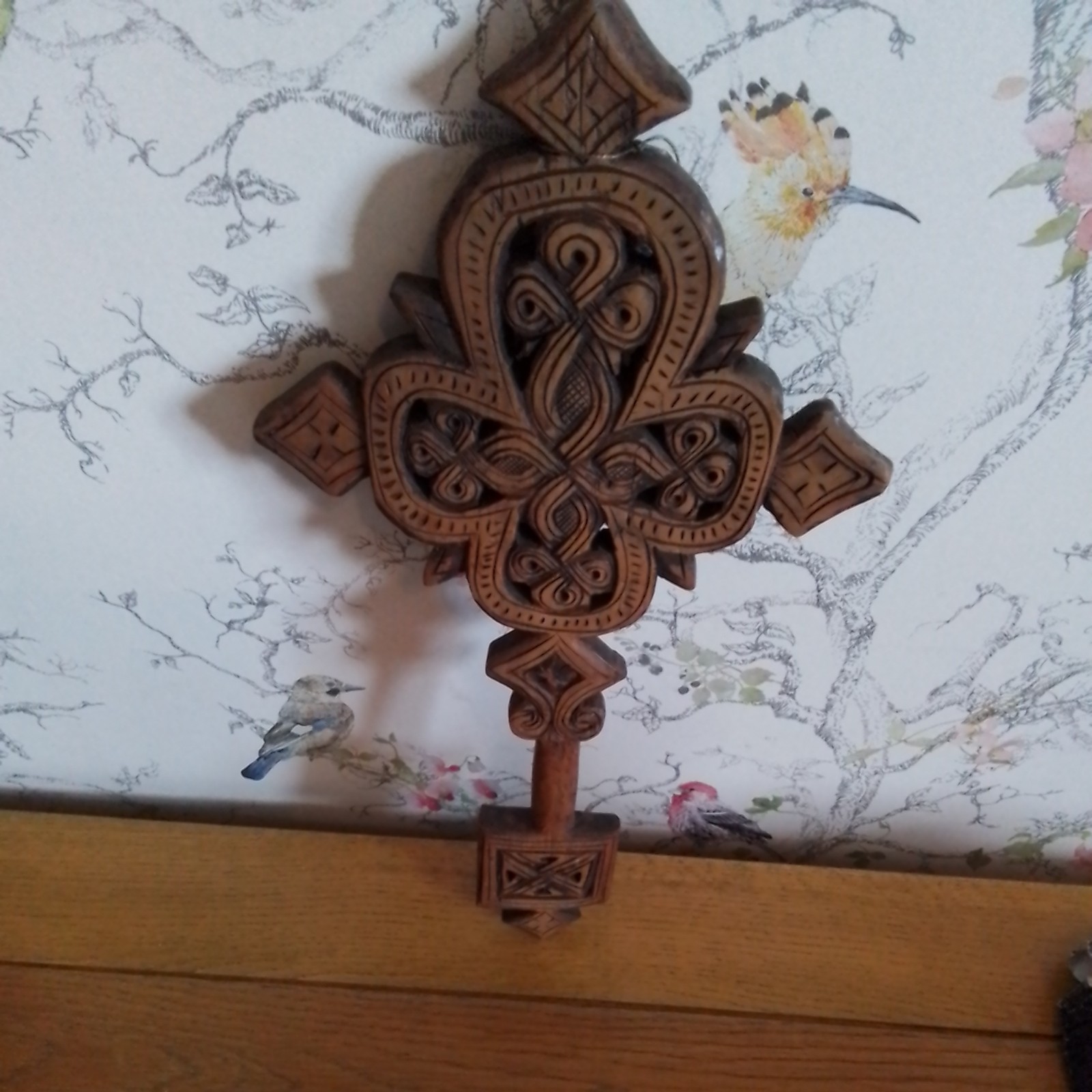 Vintage Handcraft Wooden Cross Wall Hanging Decor Crucifix 14 inches high  VGC 