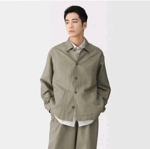 MUJI Hemp Blend Twill Jacket | Smoky Green M