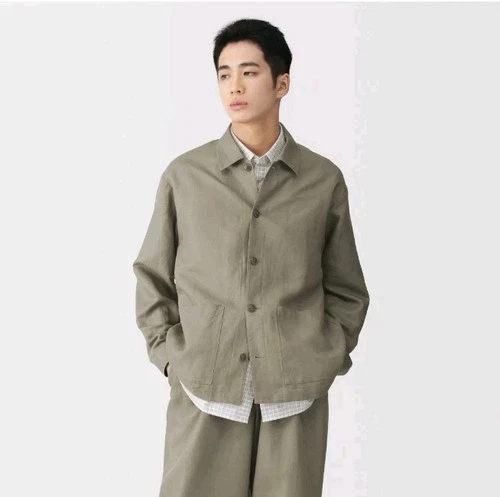 MUJI Hemp Blend Twill Jacket | Smoky Green M - product listing photo