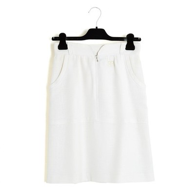 Courrèges 1970s Rock Blanc FR36 White Rayon Straight Skirt UK8 US6 Courreges