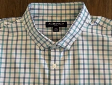 Mizzen + Main Leeward Classic No Tuck Dress Shirt Stretch Blue Teal Plaid XXL