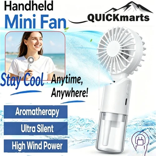 Portable Spray Mist Fan Mini Hand-held Desk Cooler 3 Speed USB Rechargeable
