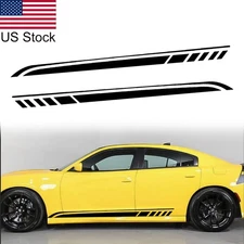 2pcs 81'' Black Sport Racing Stripe Side Body Skirt Vinyl Decal Stickers Decor