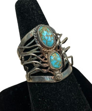 VTG Native American Turquoise Sterling silver spider on web ring 9.5