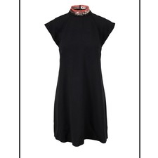 Emporio Armani Black Cap Sleeve Mock Neck Sequin Collar Shift Dress Size 12