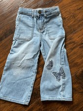 OshKosh B  gosh Girls Wide-Leg Light Blue Jeans Size 4 Butterfly Embroidered