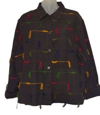 90s Embroidered Ribbed Cotton Jacket L Multic...