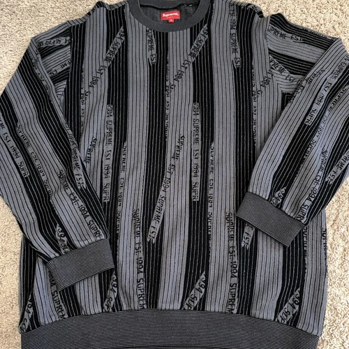 Col rond avec logo jacquard suprême taille XL Gris/Noir Pull 100% coton