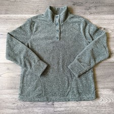 Eddie Bauer Women s Green Sweater Fleece Quarter Button Pullover - Size Medium