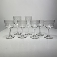 7x Antique Edwardian Etched Sherry Port Wine Glasses c1910 Small Crystal