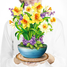 Pop up Flower Card 3D Paper Flowers Bouquet Birthday Mother  S Day Daffodils  L