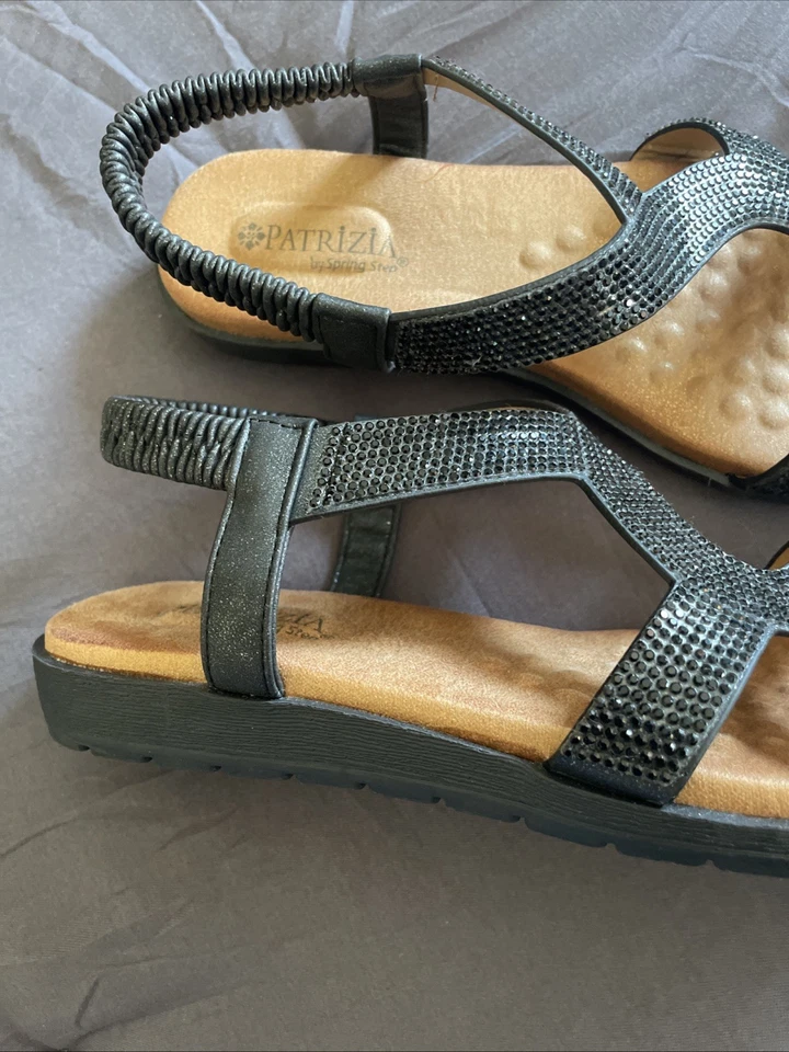 Patrizia by Spring Step Black rhinestone Strappy Sandals Women Sz 7 - Image 2 of 4