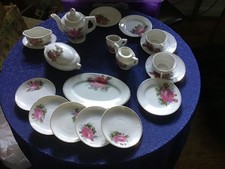Vintage DOLL SIZE Tea Set - Floral ROSES - Made In Japan White - 18 Piece