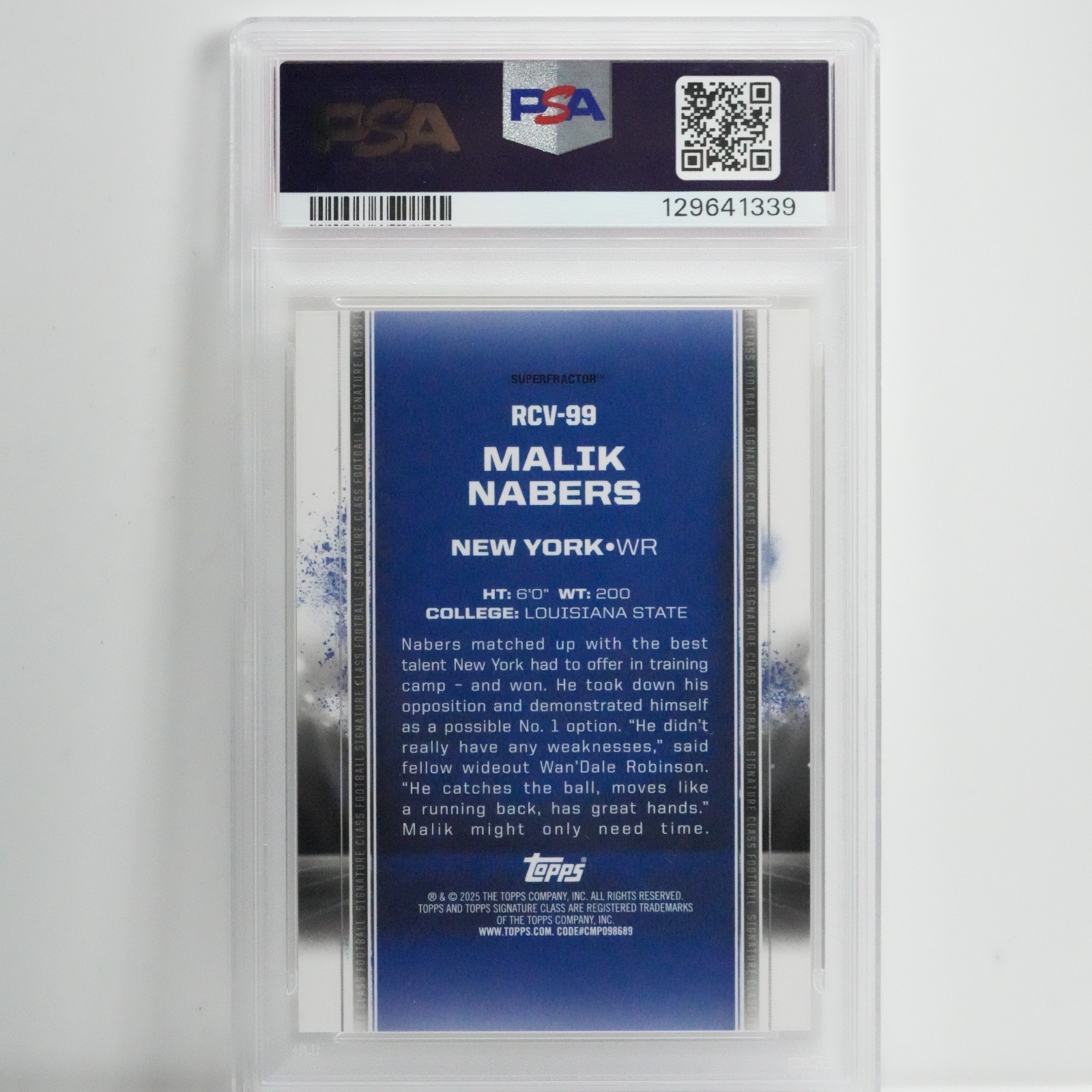 2024 Topps Signature Class Rookie Gold Superfractor Malik Nabers 1/1 PSA 10 view 2