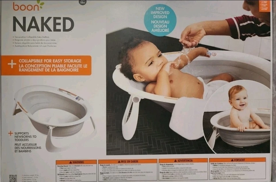 Boon Naked 2 posiciones plegable bebé bañera bebés niños pequeños gris caja abierta  Foto 3 de 3