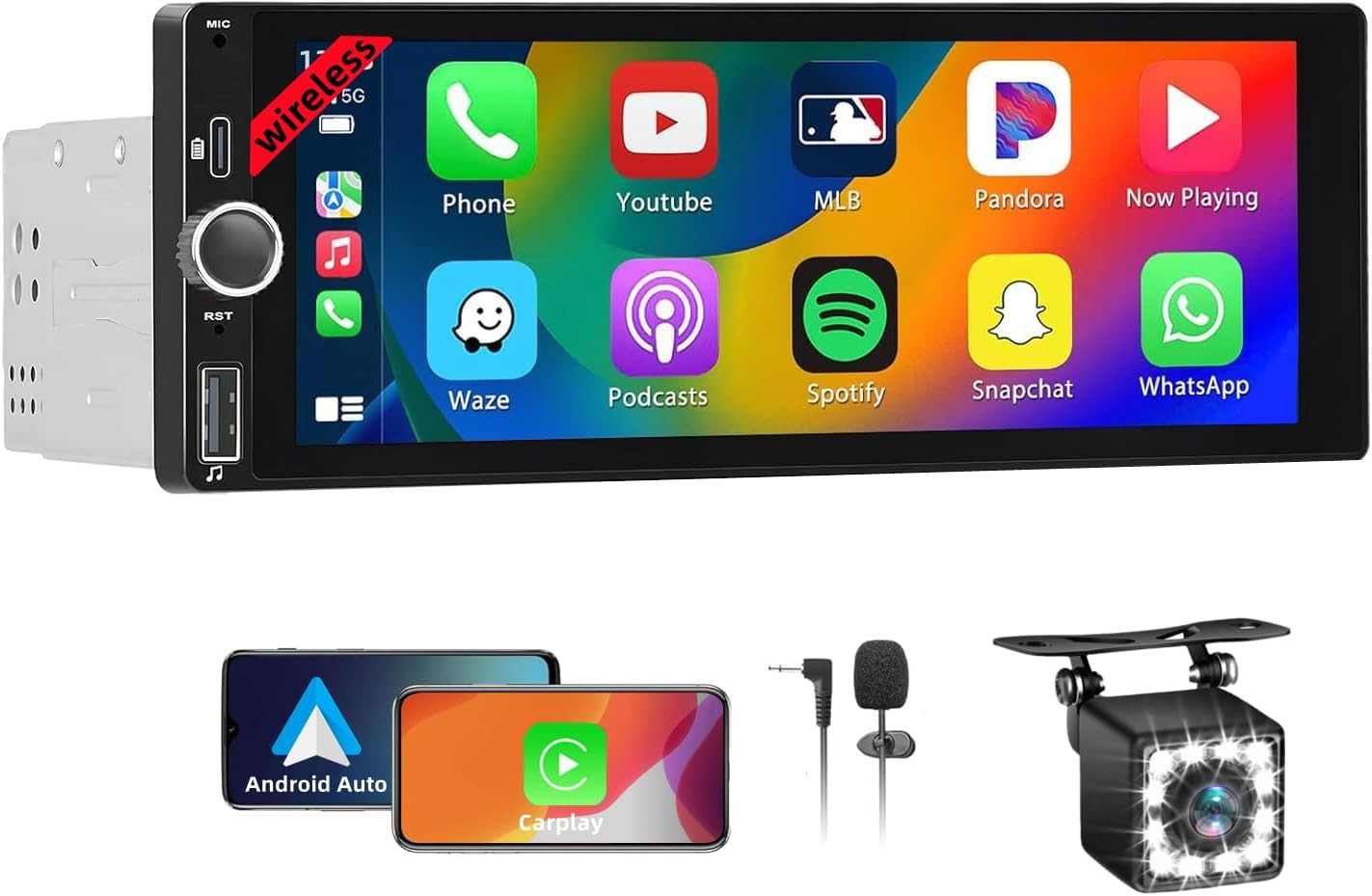 Sistema Multimediale 1 DIN 6.86" Schermo IPS Wireless Apple Carplay