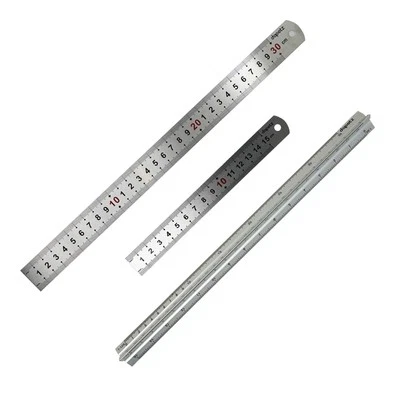 FS Set 3Pcs Metal Ruler Stainless Steel Double Side 6",12" & Triangular Ruler 12"