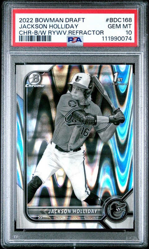 Jackson Holliday PSA 10 B&W RayWave 1st 2022 Bowman Draft #BDC-168 Orioles