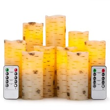 Flameless Flickering LED Candles with Birch Bark Effect - Set of 9