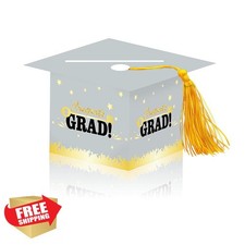 Topfunyy 2026 Graduation Card Box Gray Gold Congrats Cap Holder