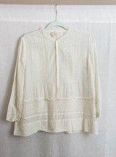 Johnny Was Biya Top Small Blouse Tunic Ivory Hidden Button Front Pintuck Silk