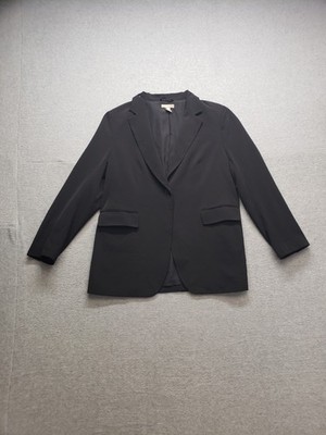 H&M Women Blazer Jacket L Black Single Breasted Pocket Stretch Collared Business