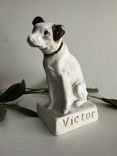 Vintage RCA Nipper the Dog Chalkware Figurine Victrola Music Collectible