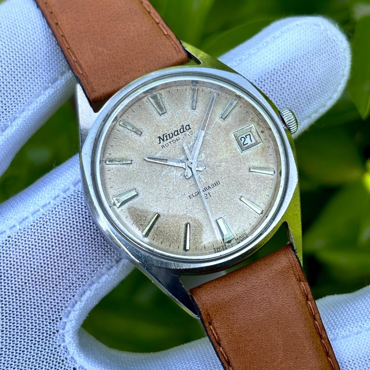 Vintage Nivada Elghabashi Tropical Patina Dial Manual Wind Swiss Men Watch 2472