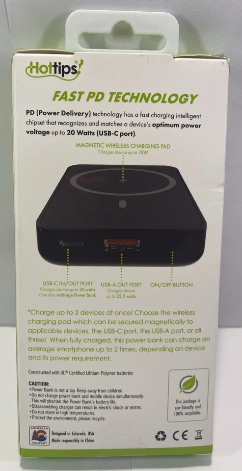 Banco de alimentación PD inalámbrico magnético delgado 5000 mAh portátil 20 W con puertos USB C & A - NUEVO Foto 2 de 2